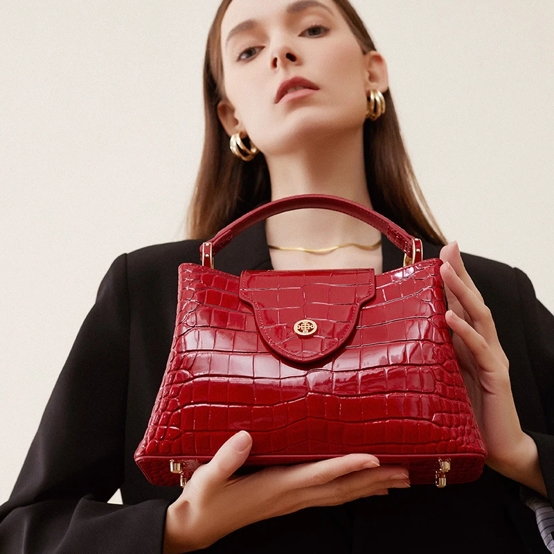 奢华牛皮女包欧美休闲时尚纯色2024单肩包拉链新款晚宴手提大