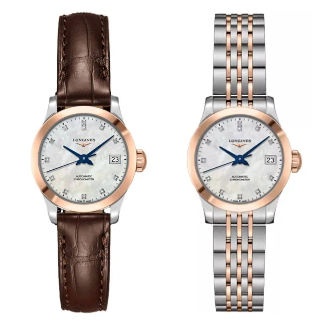 99新 Longines/浪琴 开创者320/全套玫瑰金贝母/表径26