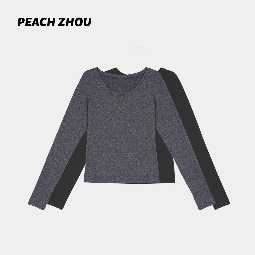 『PEACHZHOU』牛奶绒纯色圆领保暖发热打底衫休闲百搭修身针织长袖