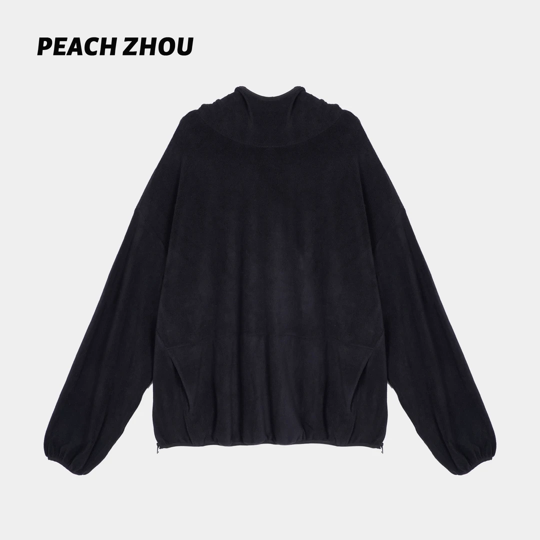 『PEACHZHOU』摇粒绒宽松连帽廓形卫衣简约休闲百搭保暖中性绒衫