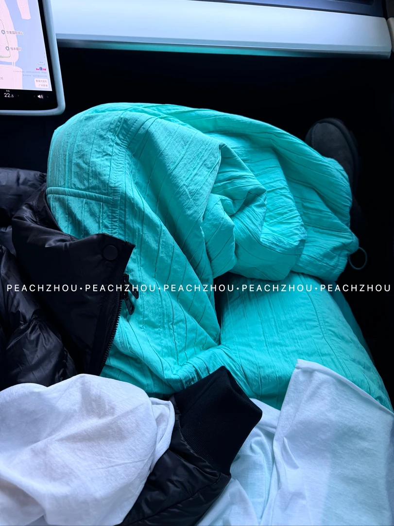 『PEACHZHOU』肌理竖条夹棉宽松直筒休闲裤百搭松紧腰保暖阔腿棉裤