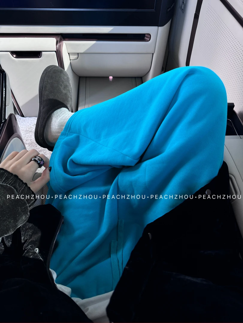 『PEACHZHOU』亮色大廓形宽松直筒休闲裤松紧腰阔腿老爹九分卫裤女