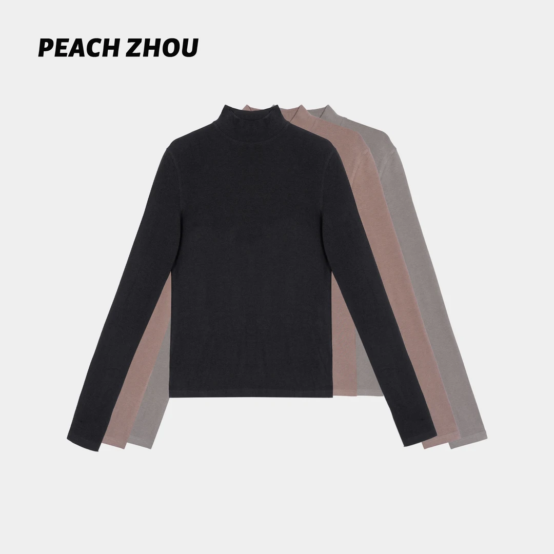 『PEACHZHOU』暖弹半高领自发热修身打底长袖休闲百搭保暖针织内搭