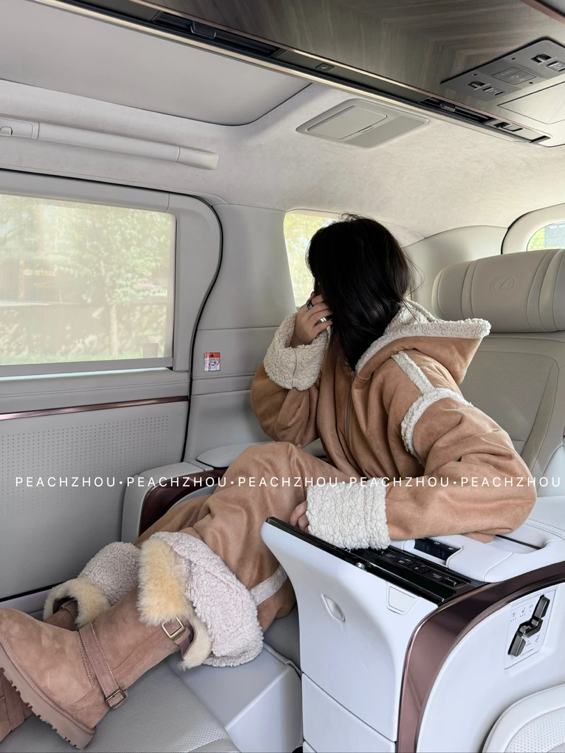 『PEACHZHOU』磨砂绒面宽松连帽拉链毛呢外套休闲滑雪保暖加厚大衣