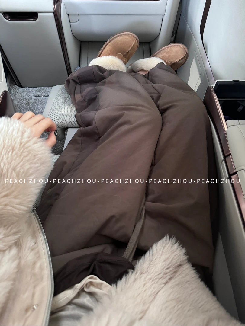 『PEACHZHOU』撞色拼接宽松直筒工装夹棉休闲裤百搭保暖阔腿棉裤女