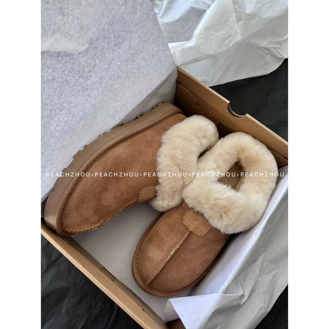 『PEACHZHOU』羊皮毛一体塔茨特毛圈口短筒靴休闲百搭保暖鞋雪地靴