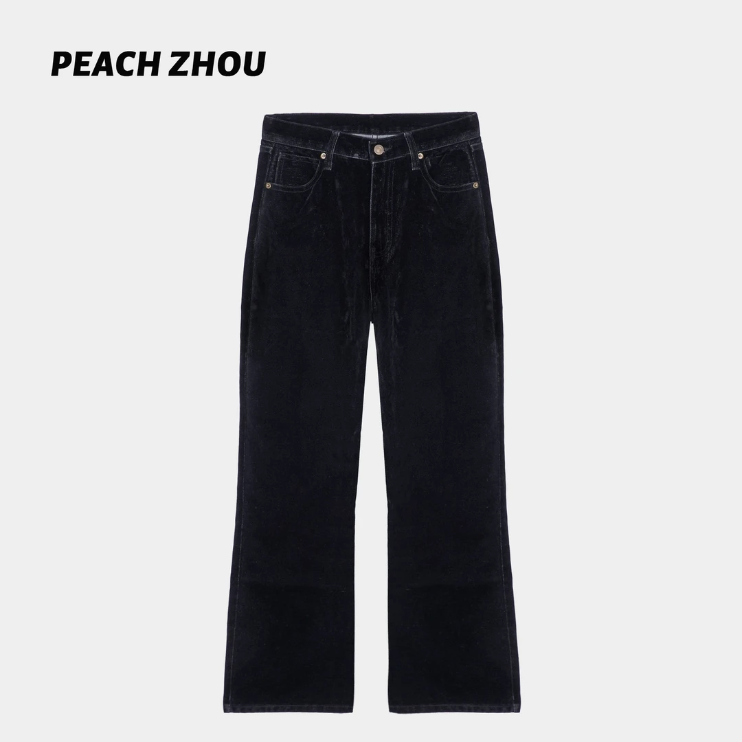 『PEACHZHOU』植绒高级感宽松直筒牛仔裤休闲通勤百搭显瘦铅笔裤女