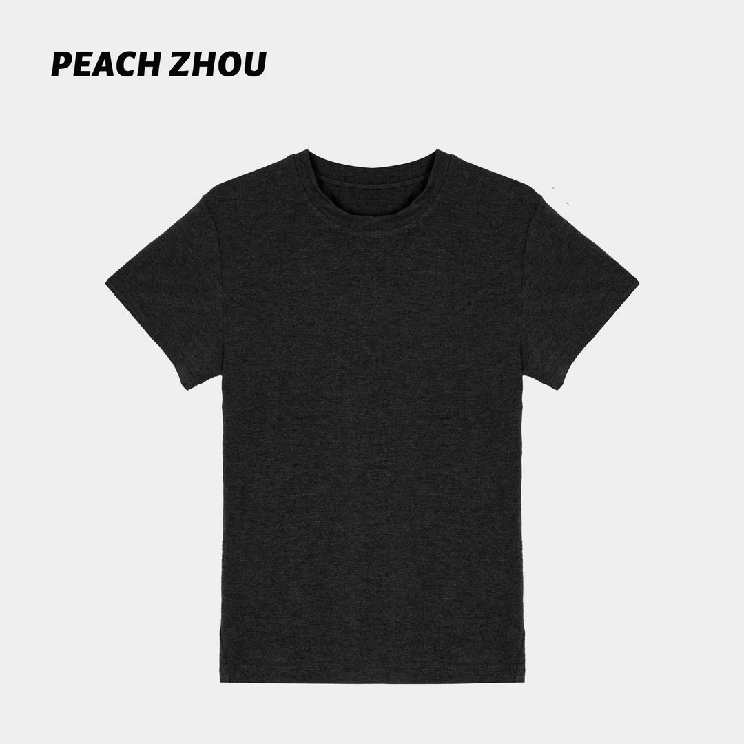 『PEACHZHOU』基础深色弹力修身圆领内搭短袖休闲百搭打底半袖T恤
