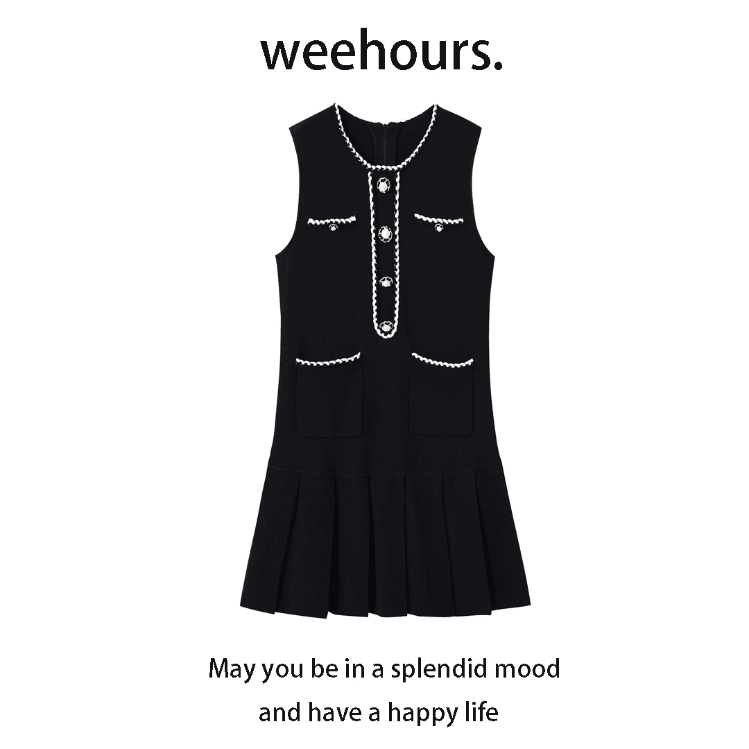 夏季小香风编织山茶花无袖百褶连衣裙轻奢小众高级感女装短裙0045