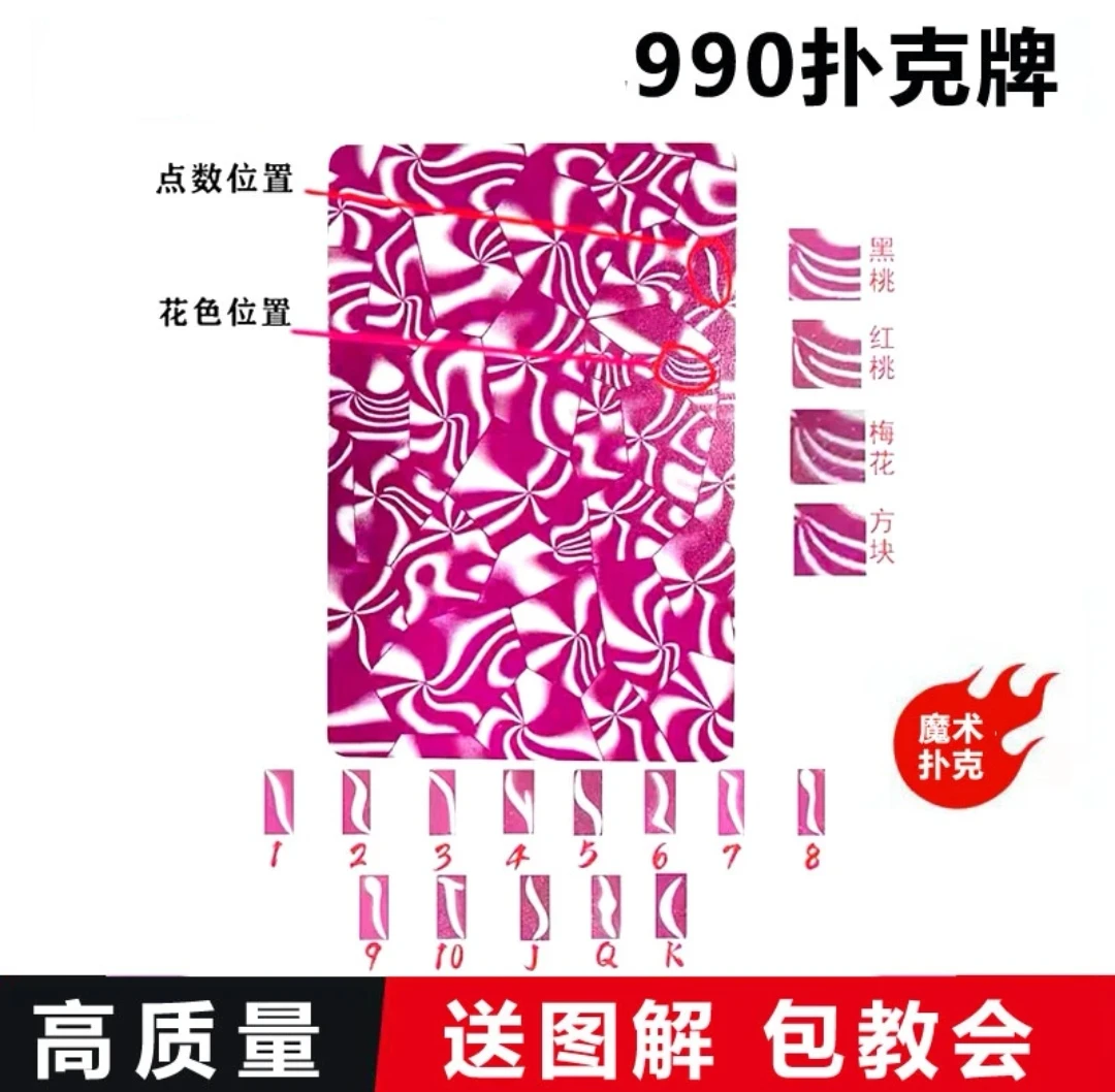 990魔术道具扑克 魔术卡片 记号扑克 送图解说明背面识别扑克