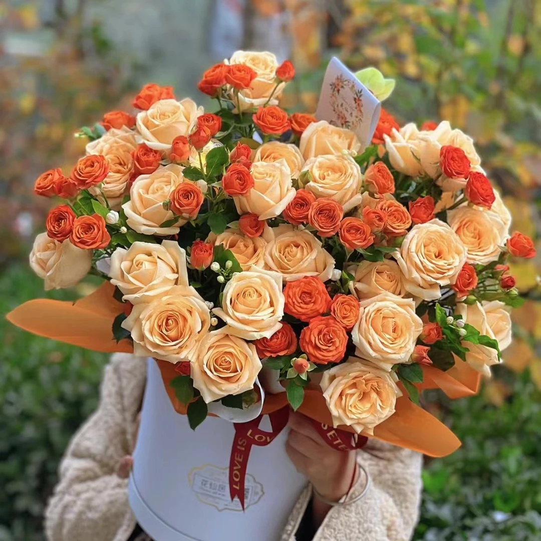 【教师节花束】香槟玫瑰 橙色芭比泡泡 红豆向日葵套餐 |一单包邮XL