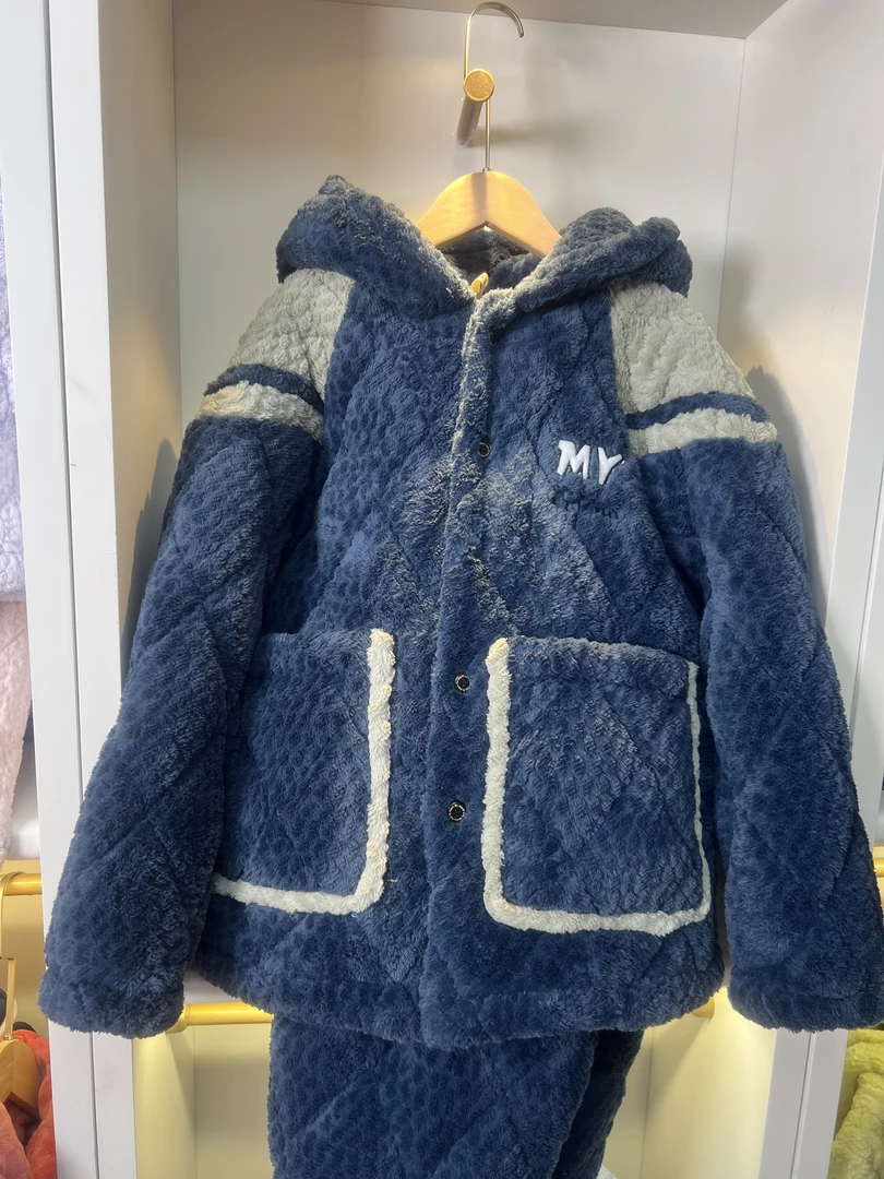 罗山仙子3611款男大童加绒加厚睡衣家居服套装