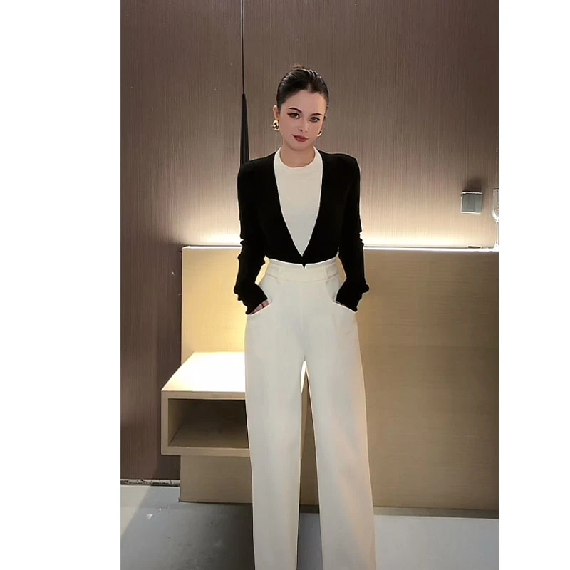 （卡码拍小-不配腰带）原创百搭高腰大口袋拼接阔腿裤K30125