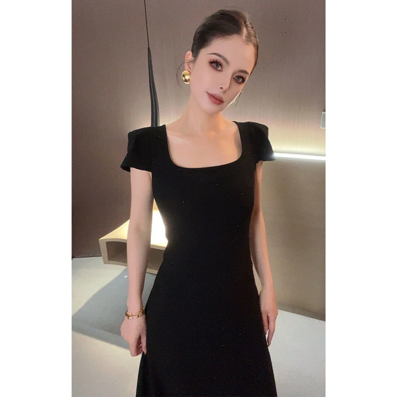 （C哥回馈特价）方领烫钻短袖连衣裙Q27626