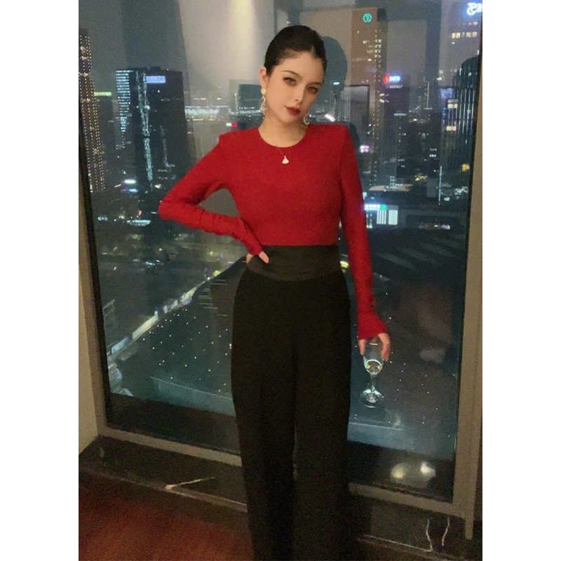 （特价）高腰腰部压褶阔腿裤K26666
