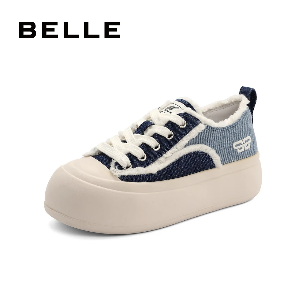 百丽帆布鞋厚底鞋新款小众百搭女鞋单鞋女低帮运动休闲鞋BEU21AM3