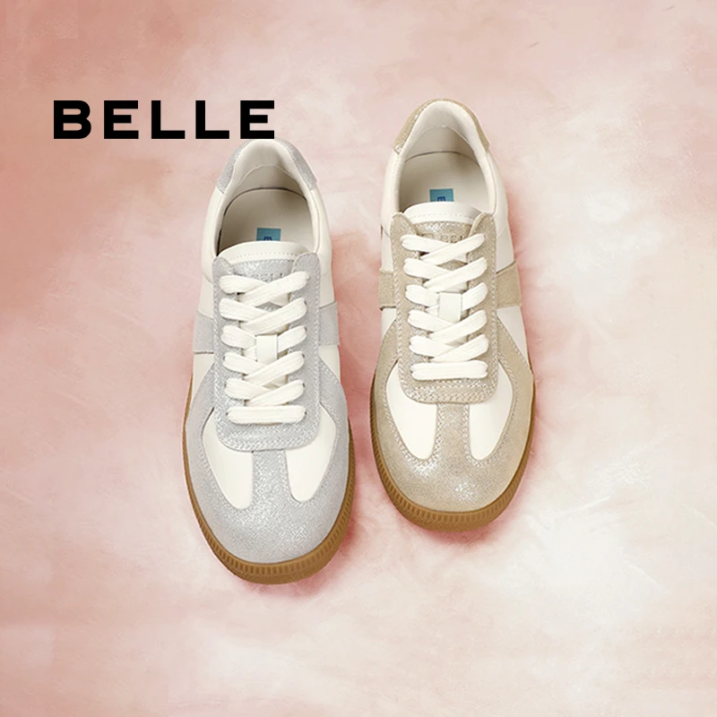 百丽美式百搭德训鞋新款女鞋复古潮鞋运动休闲鞋风感波粒B0992CM3