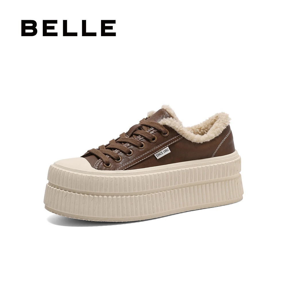 百丽舒适板鞋女2025春季新款时尚厚底保暖加绒百搭休闲鞋B2373AM5