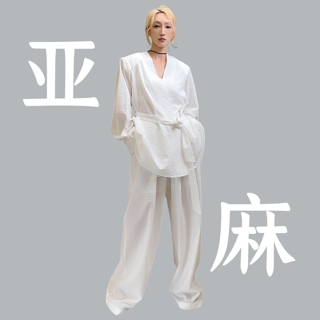 金大妮【亚麻套装】金星自制东大门宽松衬衫休闲防晒衬衣裤子套装女