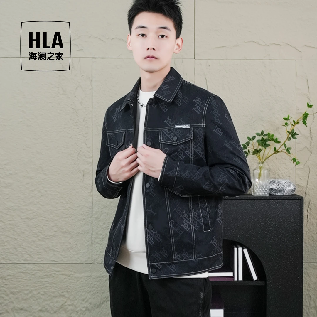 【POWER YOUNG系列】HLA海澜之家夹克男24秋季新款翻领工装印花外套