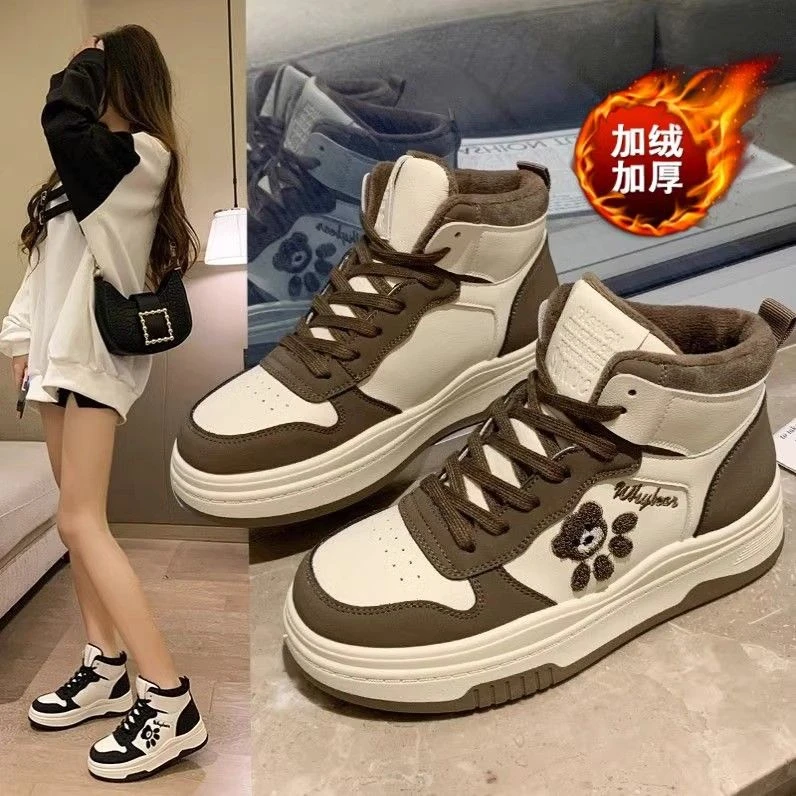 爆款高帮运动板鞋冬季年新款女鞋加绒加厚棉鞋女外穿保暖休闲百搭