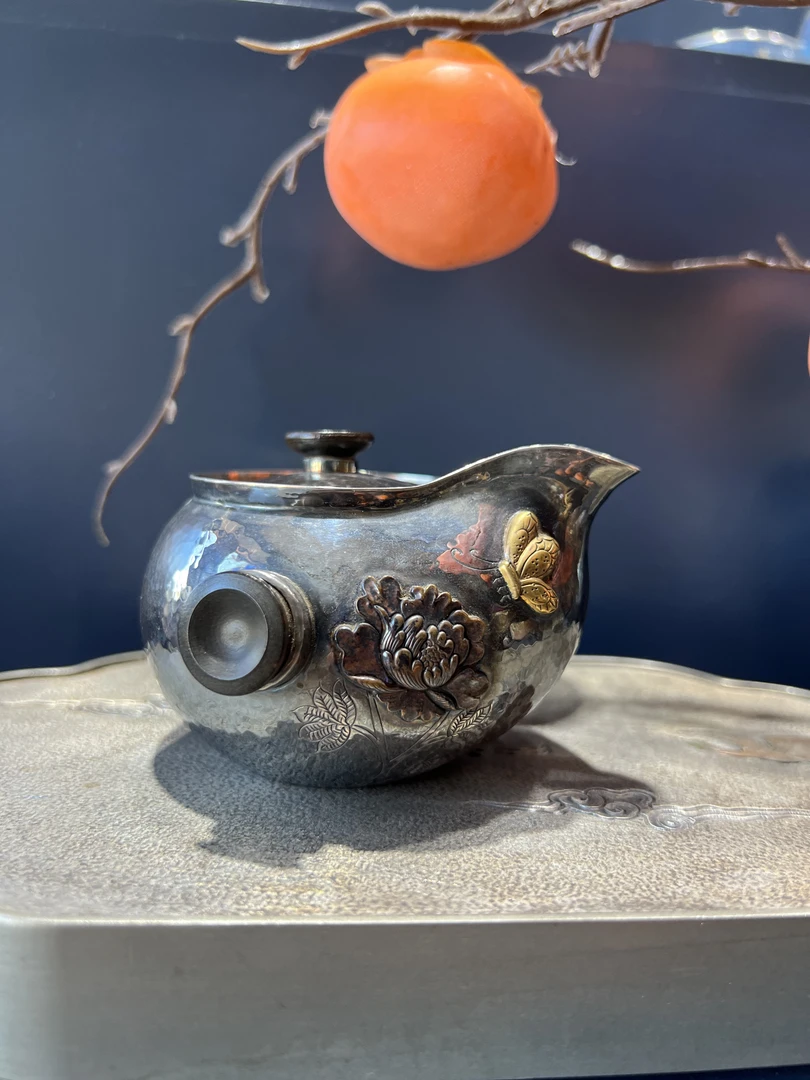 白银鑫坊高档手工银壶足银999日式泡茶壶瓷胎包银手抓宝瓶茶具