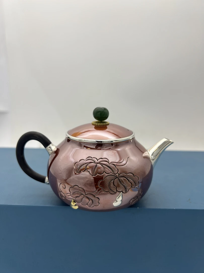 白银鑫坊福禄款铜包银壶茶泡款精工錾刻足银999出水流畅