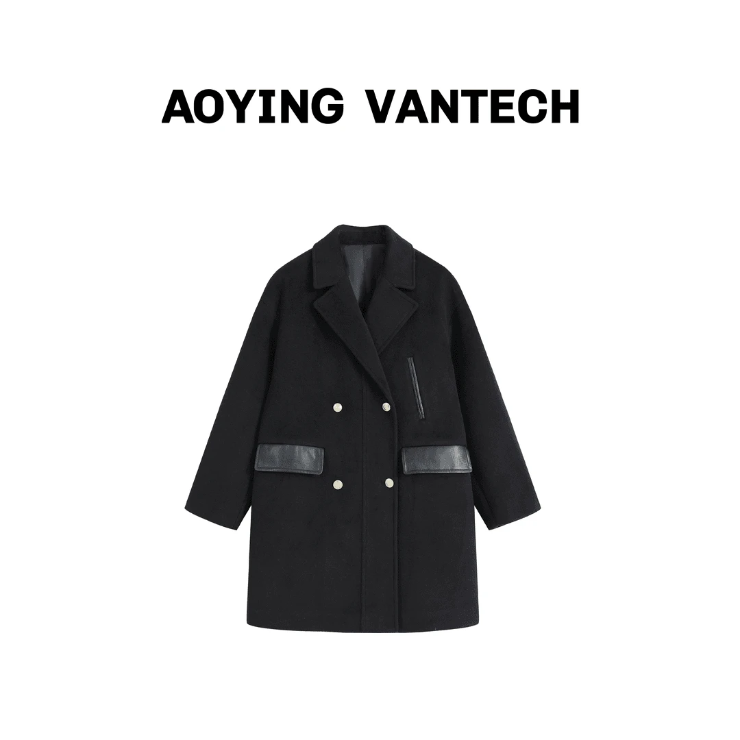 AOYING VANTECH澳莹万特【黑松露】学院风中长款黑色早春外套