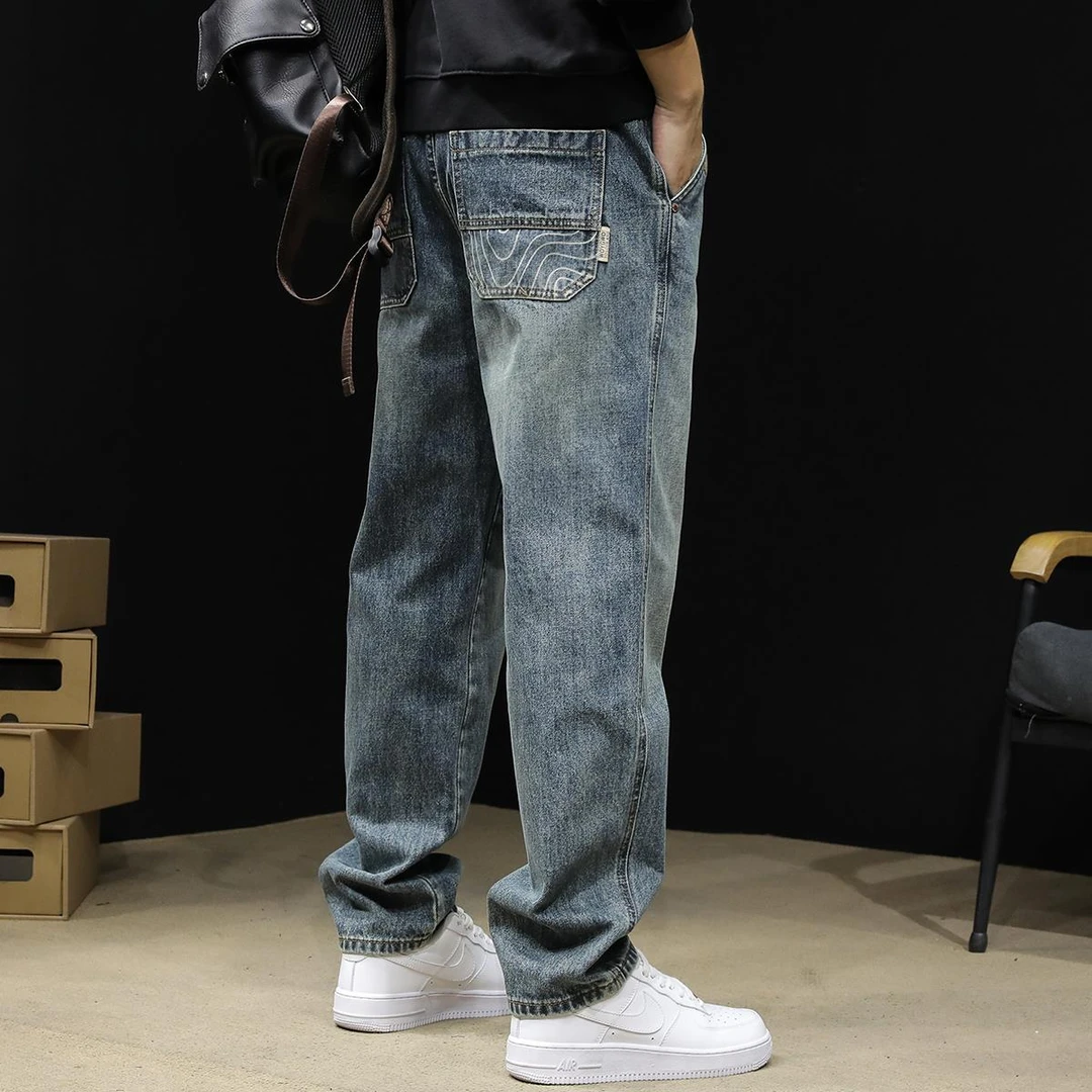春秋季复古牛仔裤男新款宽松直筒裤子男美式男士爆款潮牌男裤潮流