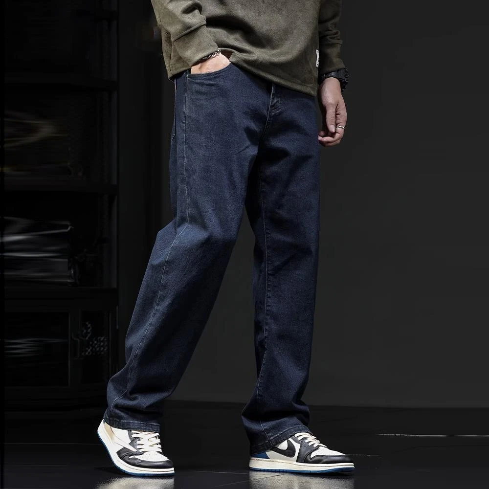 美式重磅牛仔裤男宽松阔腿裤春秋潮流直筒裤垂感潮牌男士休闲长裤