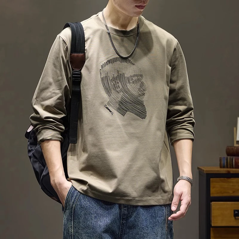 250g重磅长袖t恤男士潮牌刺绣圆领上衣秋季新款宽松休闲打底衫男
