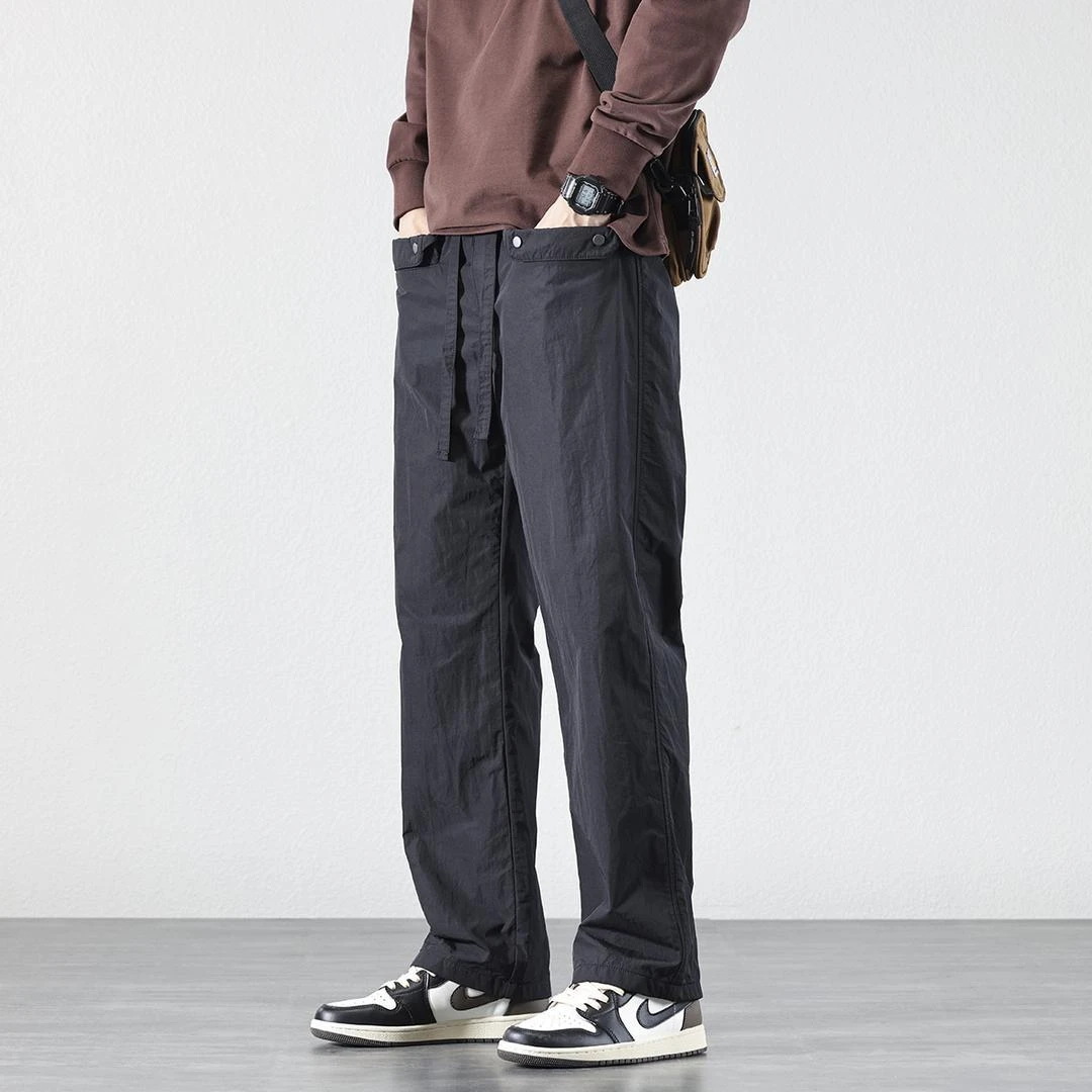 机能褶皱冲锋裤子男款2025新款春秋宽松直筒休闲裤男士潮牌伞兵裤