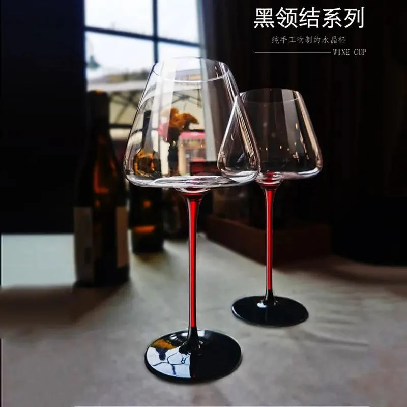 【新疆包邮】网红红酒杯黑领结勃艮第大肚家用红杆高档轻奢水晶高
