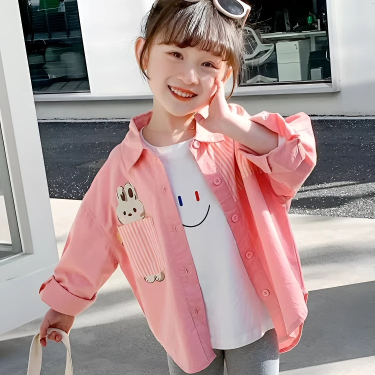 女童衬衫春秋季长袖外穿女宝宝女孩儿童节小童洋气时尚休闲外套