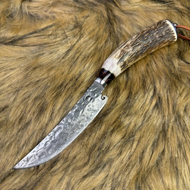 鹿角大马士革钢多功能户外手把肉刀