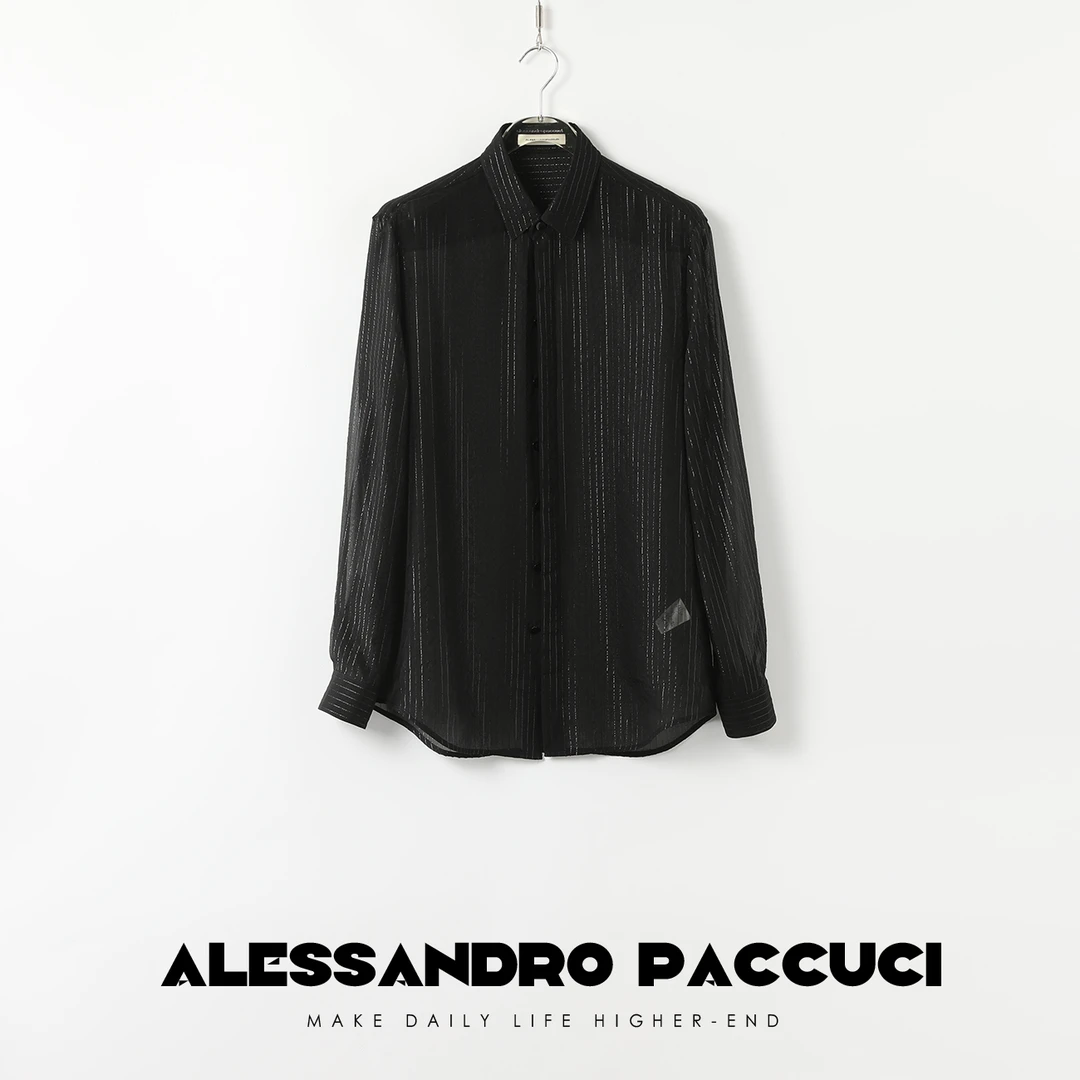 AP洛哥26873X【禅翼】桑蚕丝提花亮丝条纹宽松极简知识分子风衬衫