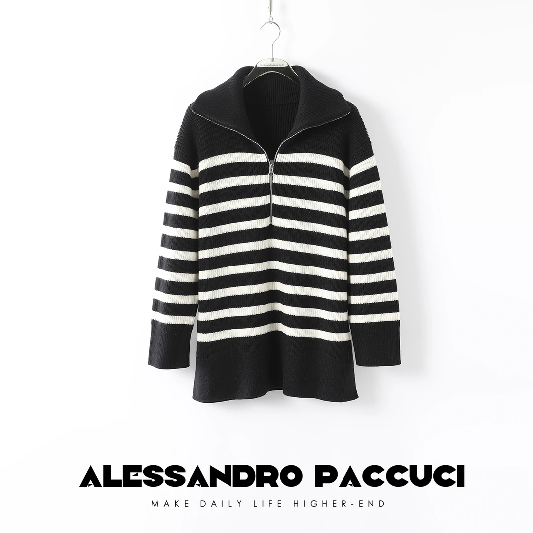 AP洛哥21127X高克重羊毛 慵懒半拉条纹针织衫