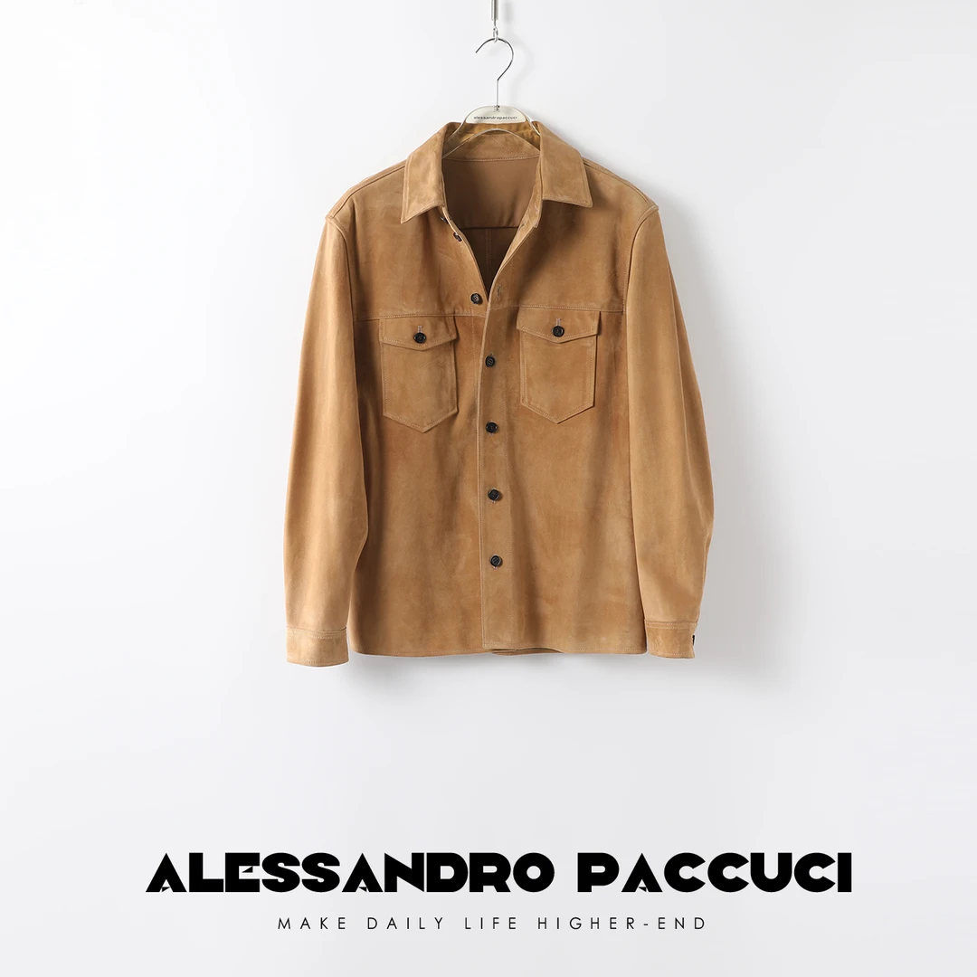 AP洛哥22077X木质感羊皮反绒 做旧极简衬衫皮衣