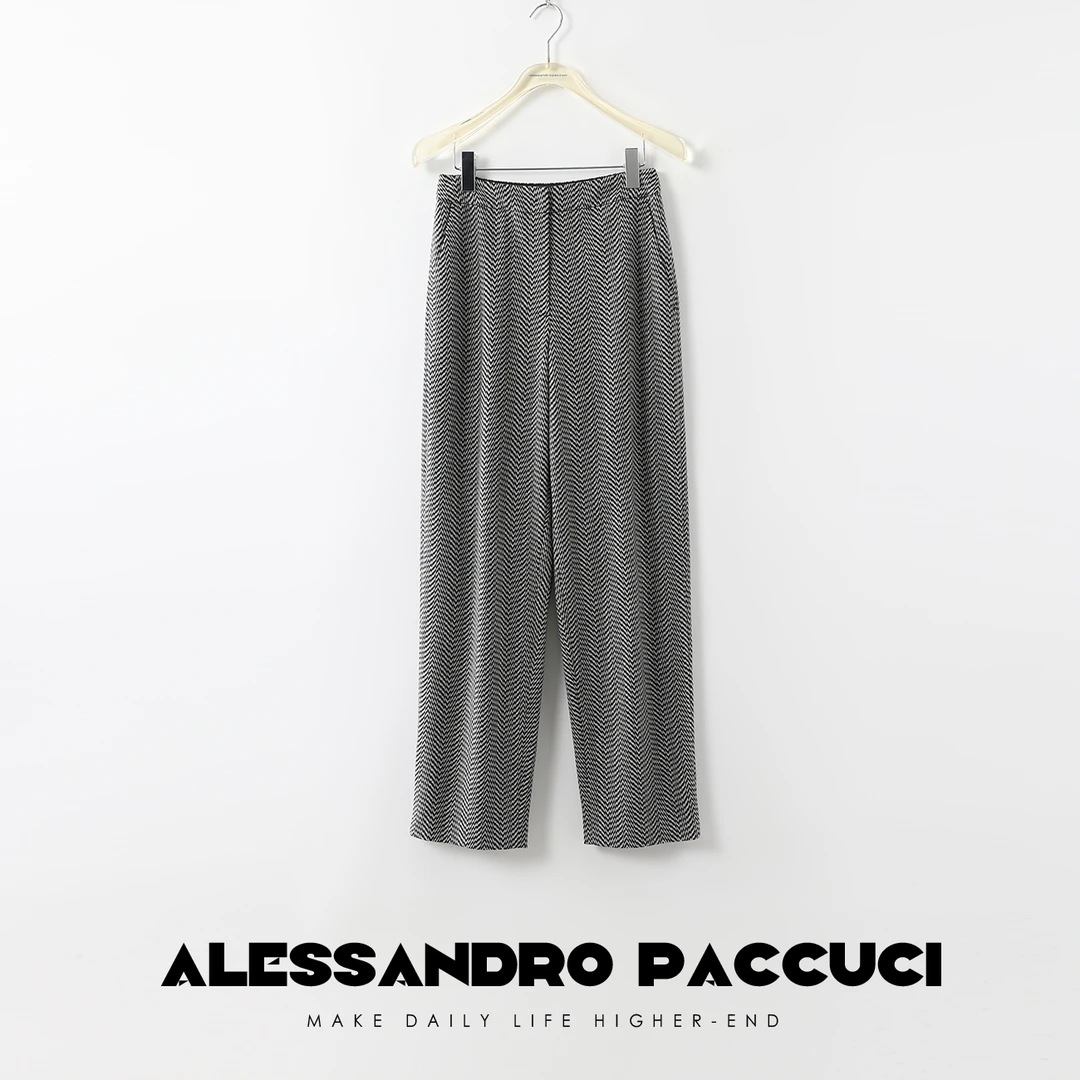 AP洛哥24120X【雅颂】 重工人字纹黑白配色骨感时尚百搭休闲裤