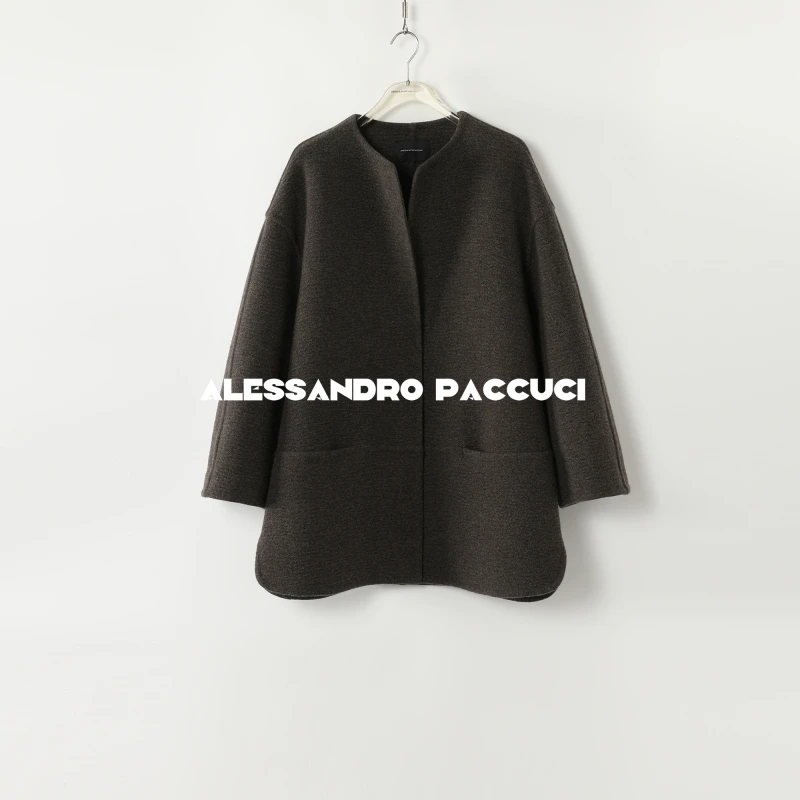 AP洛哥44056DS【影痕】黑标100山羊绒立体浮雕纹简约气质双面呢大衣
