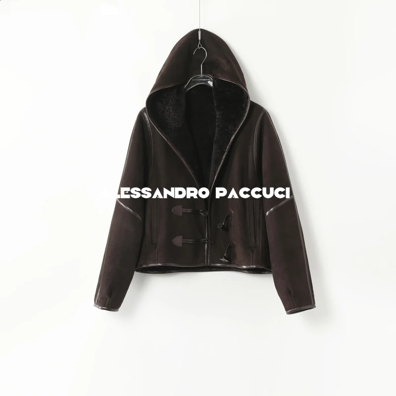 AP洛哥44047PY【黑标系列】进口羊皮毛一体lacon连帽休闲外套2025冬