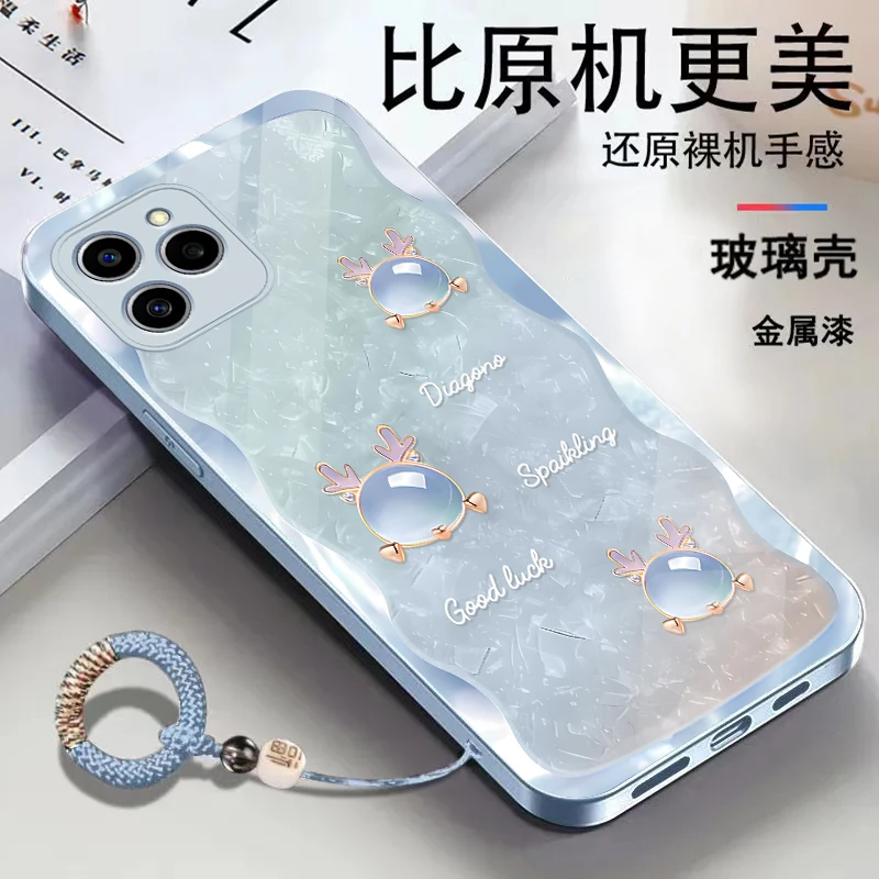 适用于荣耀60SE金属漆玻琥珀龙高级感潮流手环手机壳手机壳