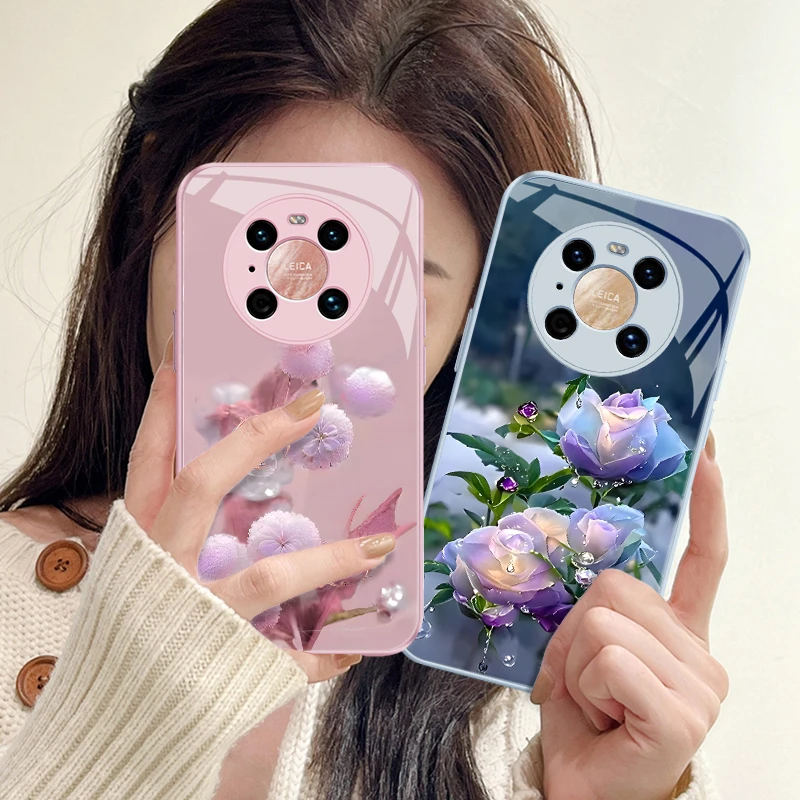 适用华为Mate40Pro幸运草挂绳花朵防摔金属漆手机壳