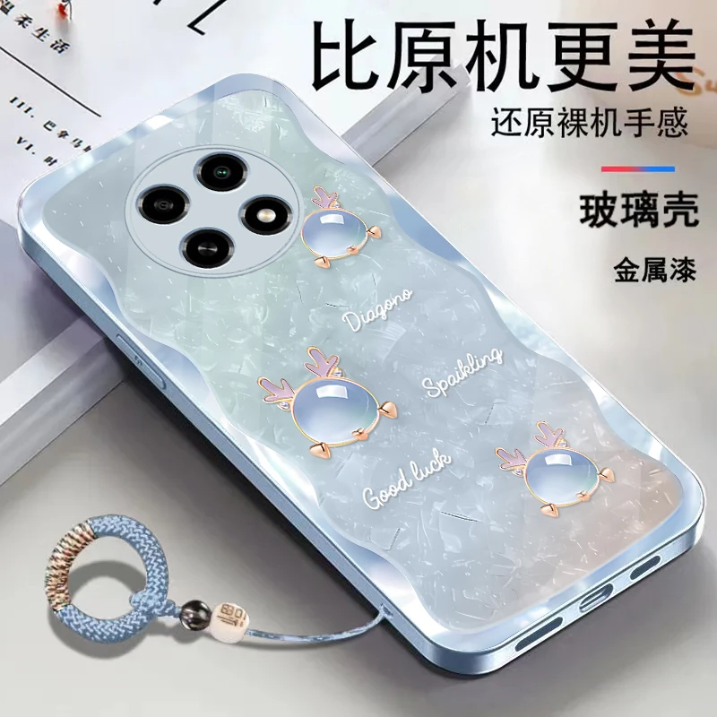 适用【OPPO A2Pro】金属漆玻璃琥珀龙高级感潮流手环手机壳