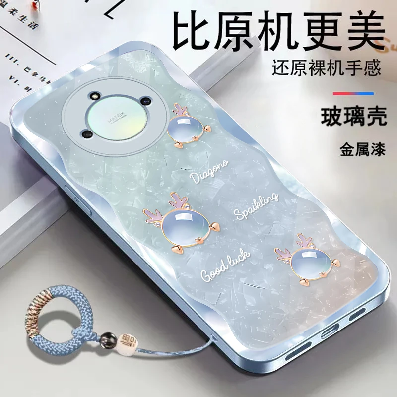 适用荣耀X40金属漆玻璃琥珀龙高级感时尚潮流手环手机壳