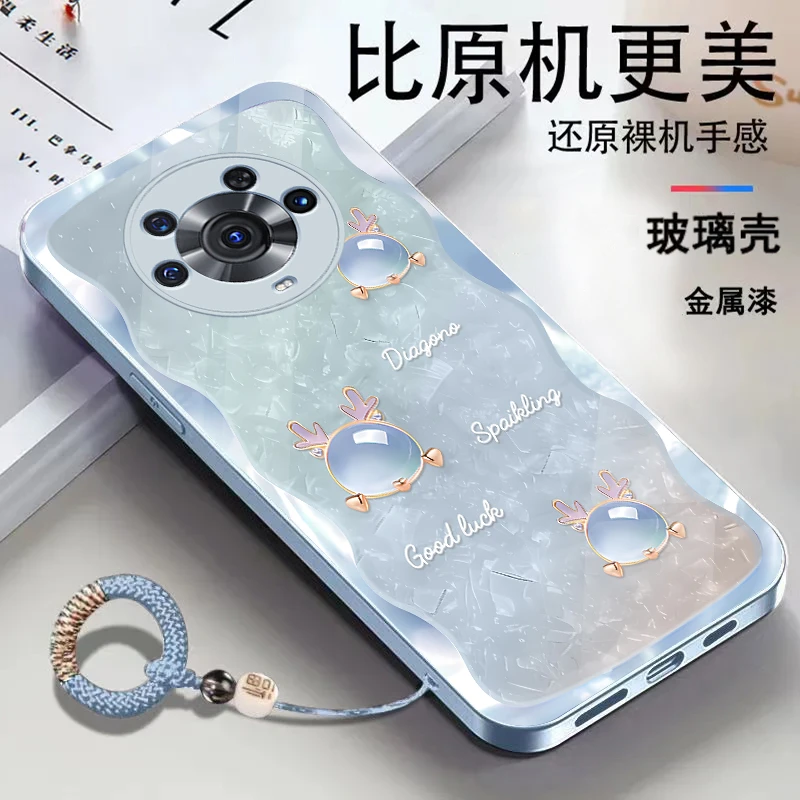适用于荣耀Magic3Pro金属漆玻琥珀龙高级感潮流手环手机壳