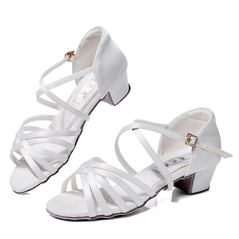 专业白色拉丁舞鞋女童儿童软底女孩跳舞鞋低跟舞蹈鞋初学者少儿