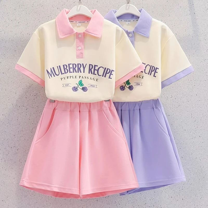 女童短袖套装夏季2024新款中大童时髦洋气儿童T恤运动短裤两件套