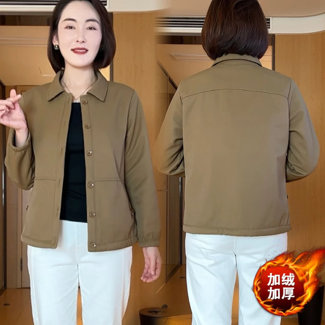 加绒加厚棉服外套女2025年秋冬Q中老年休闲百搭小棉衣遮肉大码