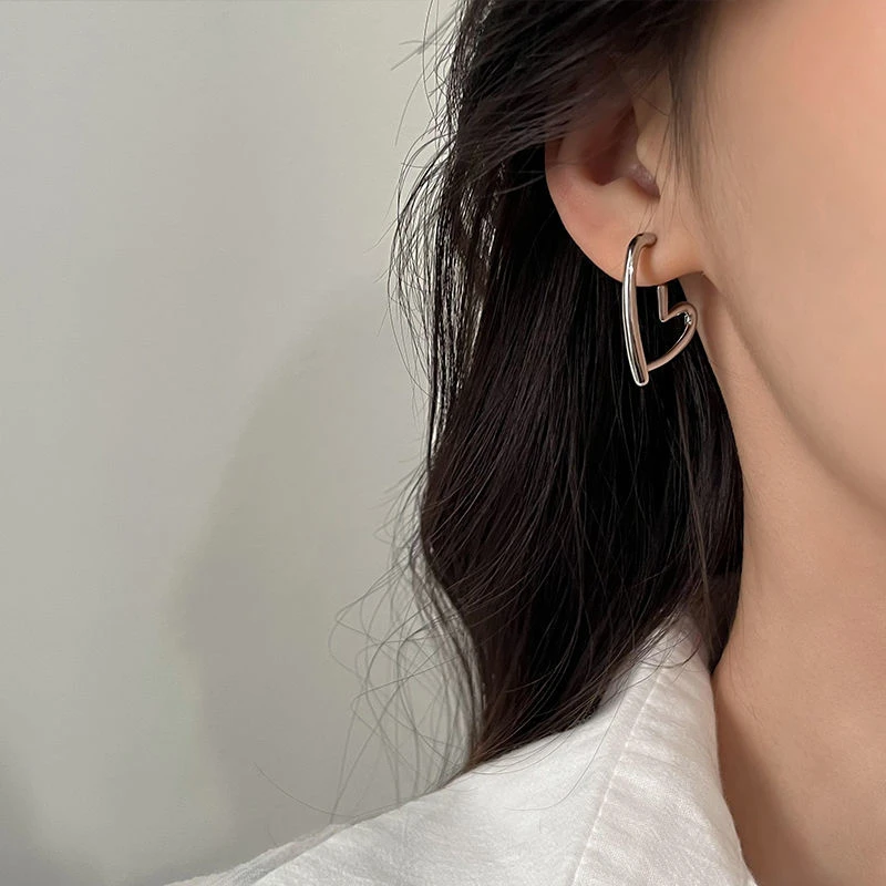 925银针耳钉气质高级感爱心耳环耳圈少女心时尚2023